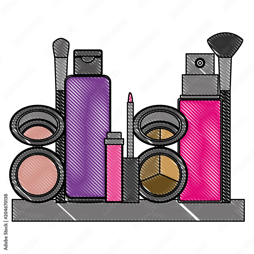 Wall mural shelf with accessories female make up vector illustration design