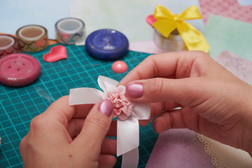 scrapbooking, crafts, creativity, paper, scissors, paper clips, ribbons, hearts, greeting card, decorations