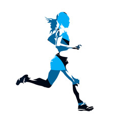 Fototapeta premium Running woman, abstract blue vector silhouette