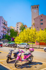 Beautiful street and traditional old buildings of Savona, Liguria, Italy