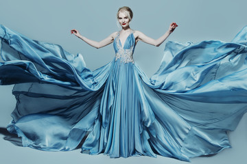 woman in blue dress