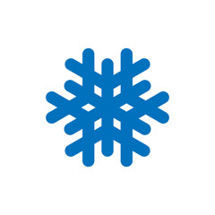 Snowflake sign. Blue Snowflake icon isolated on white background. Snow flake silhouette. Symbol of snow, holiday, cold weather, frost. Winter design element. Vector illustration