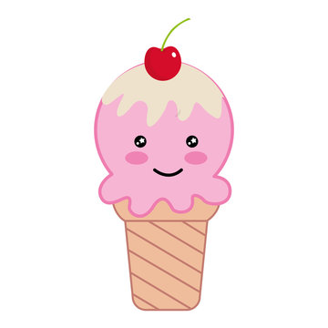 kawaii ice cream happy fruit cartoon vector illustration
