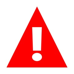 Attention sign. Caution alert icon. White exclamation mark symbol in red triangle isolated on white