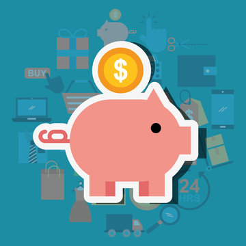 piggy bank coin money commerce vector illustration
