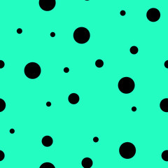 Seamless pattern. Black polka dot on the green background