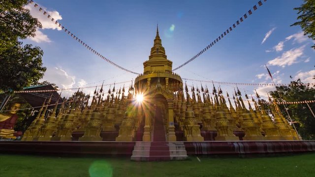 Sunset and cloud moving at pagoda in Wat Pasawangboon, Saraburi Thailand.