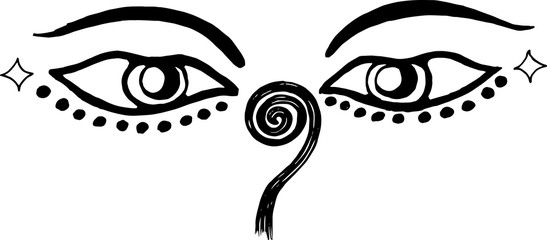 lIlustration of buddha eyes. Enlightened buddha's look.