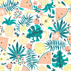 Seamless pattern with fruits and flowers