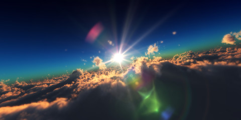 Obraz premium fly in above clouds sun ray