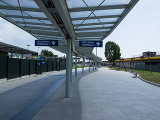 futuristic roof leads to the two terminals of Malpensa airport. Milan, Italy