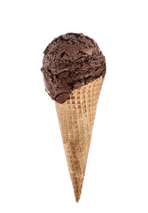 chocolate ice cream with cone isolated on white background