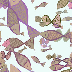 Fototapeta na wymiar Seamless abstract fish illustrations background. Style, sketch, digital & surface.