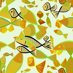 Seamless abstract illustrations of fish, conceptual. Art, nature, background & graphic.