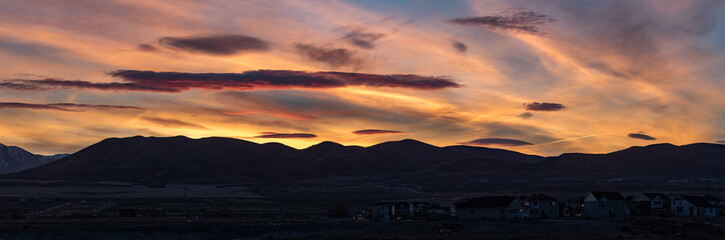Panorama of house contruction at sunset or sunrise