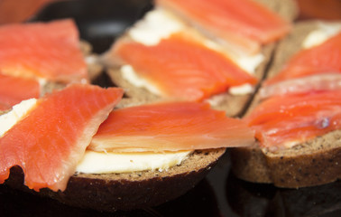 Fresh salmon sandwich with salted salmon and butter and dark bread