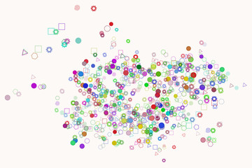 Color abstract mixed pattern generative art background. Geometric, ellipses, texture & messy.