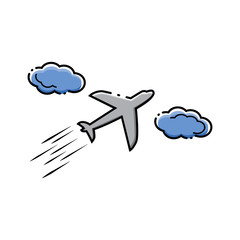 Airplane between clouds. Vector illustration.