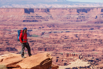 Hiker in Canyonlands National park in Utah, USA