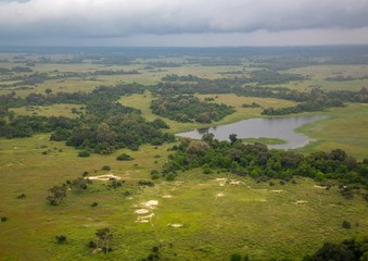 Aerial picture of the Okavango Delta in Botswana during summer period