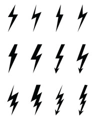 Thunder and bolt lighting flash icons on a white background