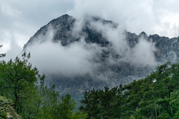 Mountain peak in the clouds