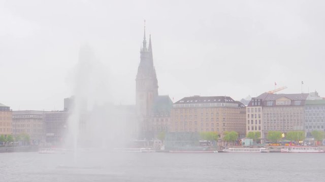 Rainy day, River Elbe in Hamburg, Germany