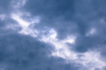 Background of gray dramatic clouds in the dark sky before a thunderstorm.