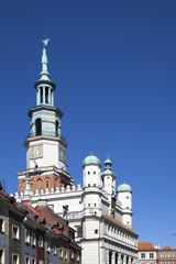 Row of colorful old houses in the historical town square