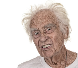 Crazy Senior Man on White