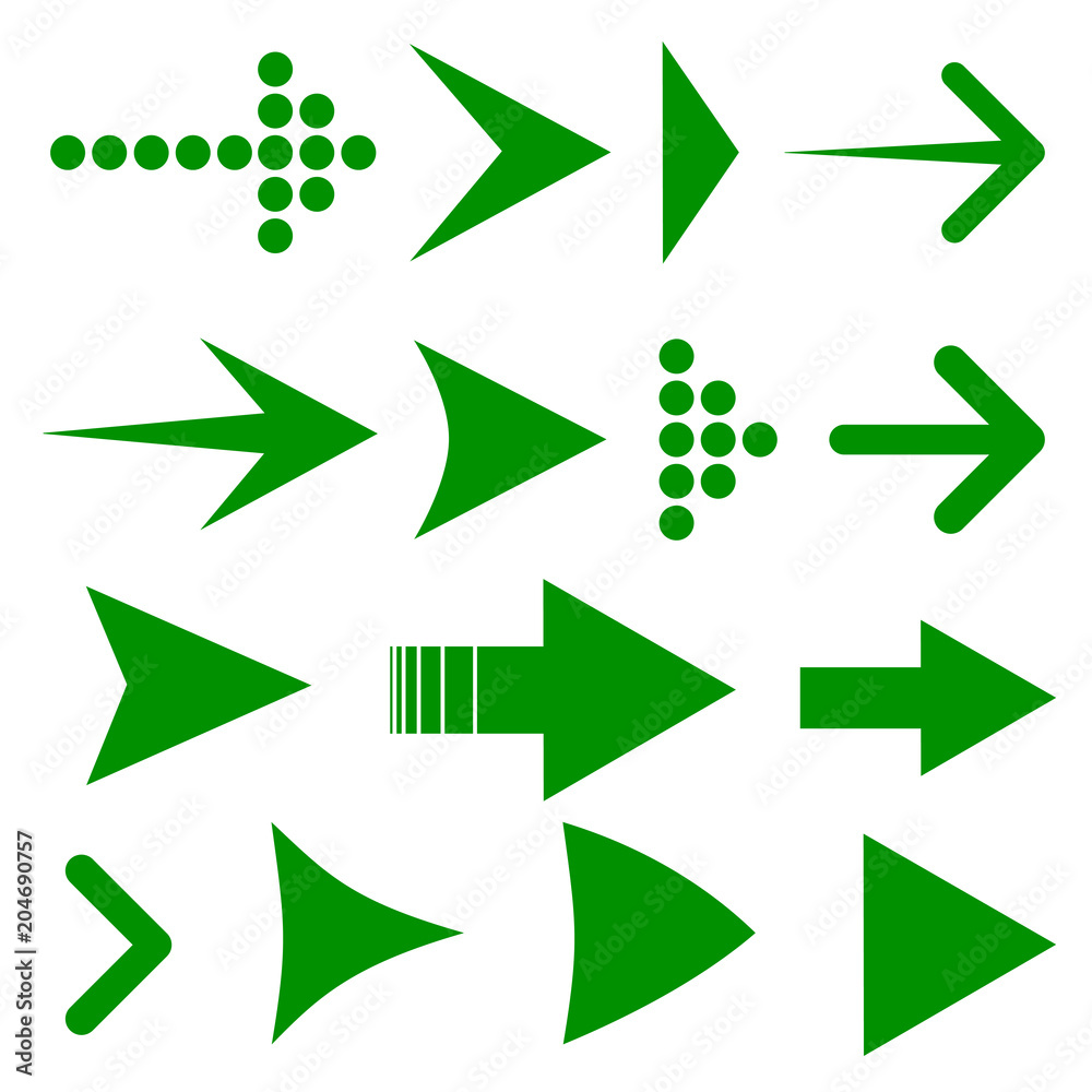 Poster Set arrow icon. Different green arrows sign. Elements for infographic – stock vector