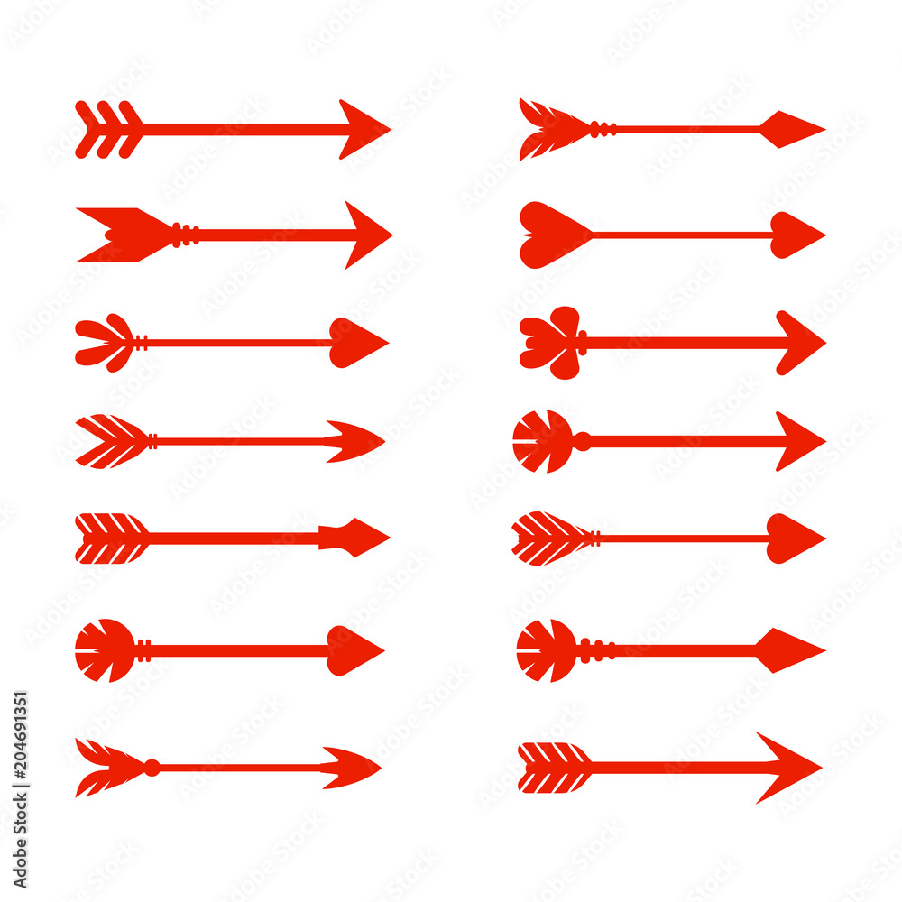 Poster Set arrow icon. Different red arrows sign. Elements for infographic – stock vector
