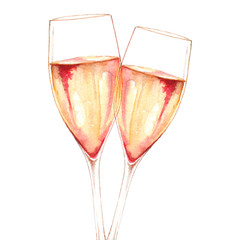 Watercolor two glasses of champagne wine alcohol isolated art illustration
