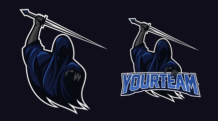 grim reaper holding sword esport gaming mascot logo template © Oka