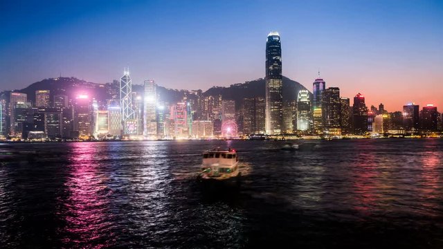 Timelapse of the splendid night view at Victoria Harbour, Hong Kong, China