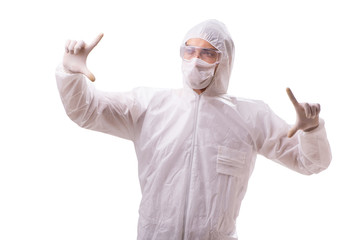 Fototapeta premium Man in protective suit isolated on white background