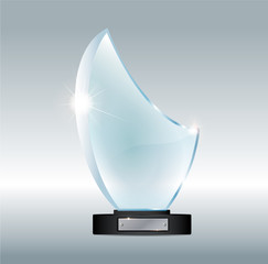 Fototapeta premium Blank tall glass trophy mockup. Empty acrylic award design mock up. Transparent crystal prize plate template.