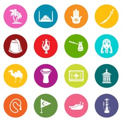Turkey travel icons set colorful circles vector