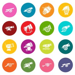 Cannon retro icons set colorful circles vector