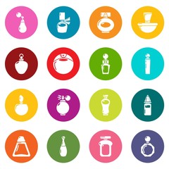 Perfume bottle icons set colorful circles vector