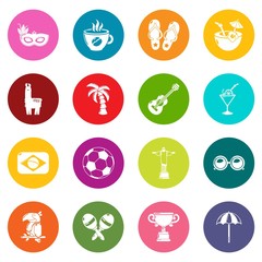 Travel Brazil icons set colorful circles vector
