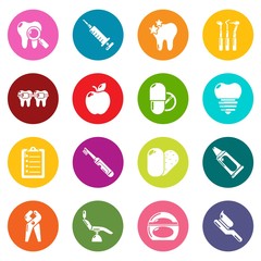 Stomatology dental icons set colorful circles vector