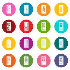 Door icons set colorful circles vector