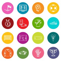 Soccer football icons set colorful circles vector
