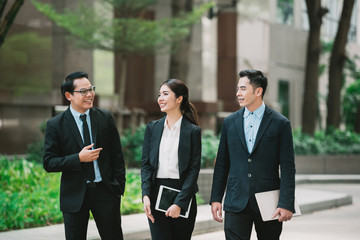 happy time group of business team talking with big deal project success