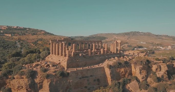Selinunte, Sicily, Italy. Aerial view on the ancient Greek city on the south coast of Sicily, Italy. Temple of Hera ruins of Doric style architecture.