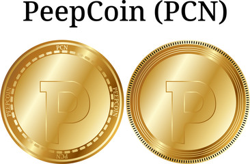 Set of physical golden coin PeepCoin (PCN) - obrazy, fototapety, plakaty