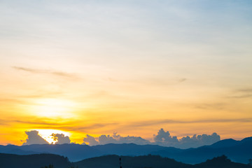 Silhouette mountain sunrise with colorful sky cloud