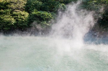 Sulfur hot spring lake in Taiwan Beitou region