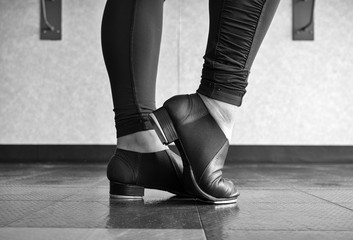 Black and white version of Tap dancer at the barre in dig